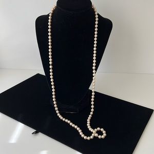 Vintage Faux Knotted String Pearl Long Beaded Necklace Beautiful Clasp